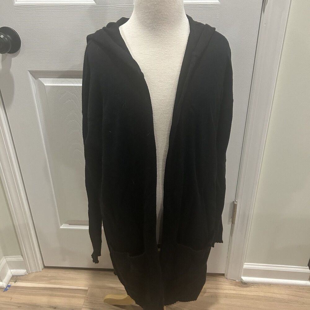 LYR by Splendid Comfy Hooded Knit Long Black SWEATER CARDIGAN Boho Open XS